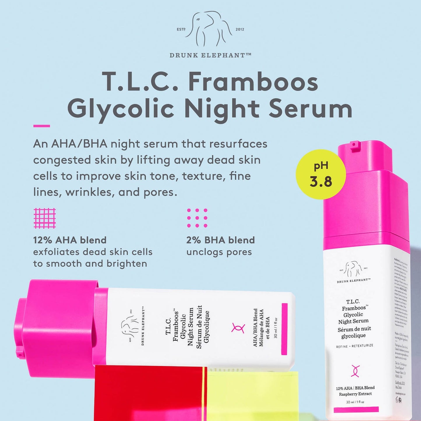 DRUNK ELEPHANT | T.L.C. FRAMBOOS GLYCOLIC NIGHT SERUM