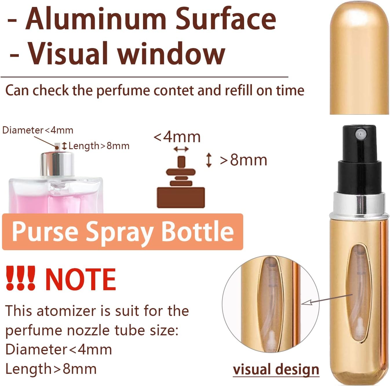 4 x 5ml PERFUME ATOMISER REFILLABLE BOTTLES PORTABLE MINI SPRAY TRAVEL BOTTLE