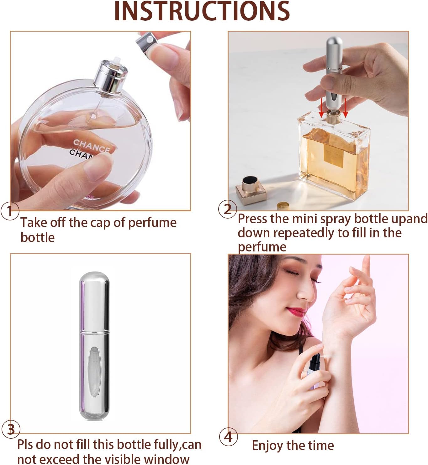 4 x 5ml PERFUME ATOMISER REFILLABLE BOTTLES PORTABLE MINI SPRAY TRAVEL BOTTLE