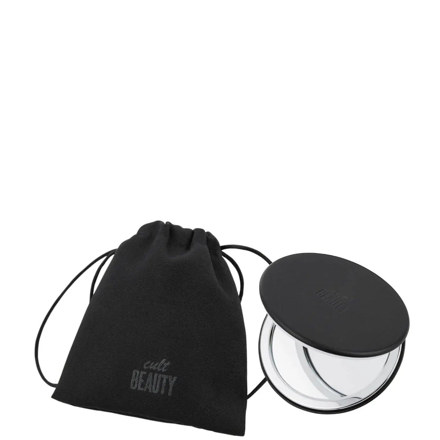 CULT BEAUTY | BLACK COMPACT MIRROR IN DRAWSTRING BAG