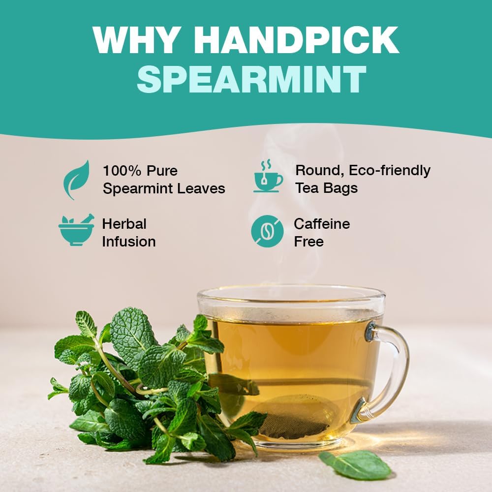 HANDPICK | SPEARMINT TEA BAGS (100 COUNT) NON-GMO, 100% PURE SPEARMINT LEAF TEA BAGS CERTIFIED BY TEA BOARD OF INDIA