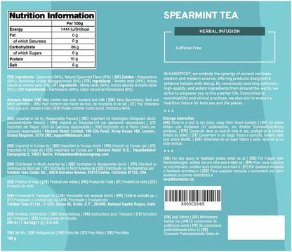HANDPICK | SPEARMINT TEA BAGS (100 COUNT) NON-GMO, 100% PURE SPEARMINT LEAF TEA BAGS CERTIFIED BY TEA BOARD OF INDIA