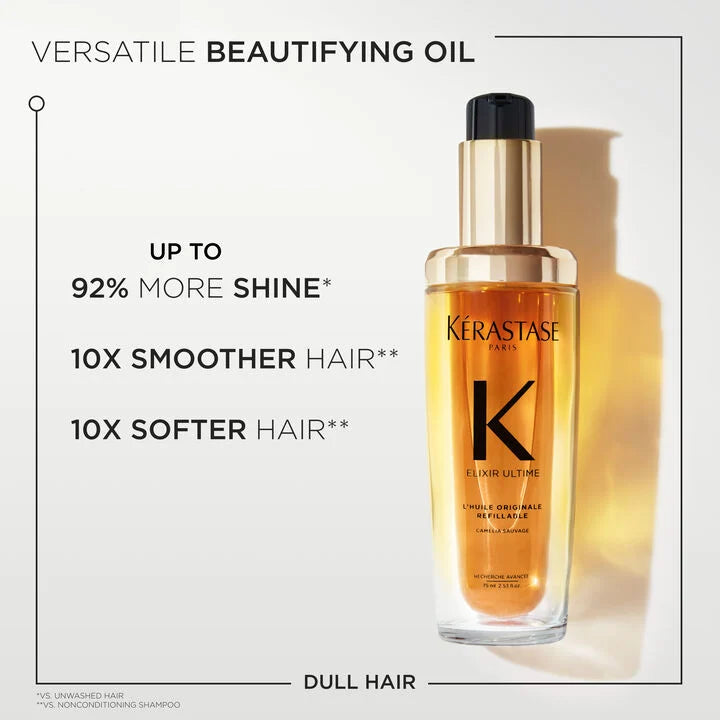 KERASTASE | ELIXIR ULTIME HAIR OIL L'HUILE ORIGINALE REFILLABLE, FOR ALL HAIR TYPES WITH ARGAN OIL & HEAT PROTECTION