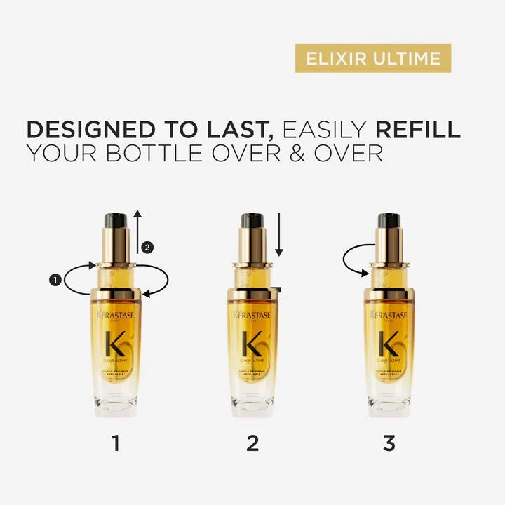 KERASTASE | ELIXIR ULTIME HAIR OIL L'HUILE ORIGINALE REFILLABLE, FOR ALL HAIR TYPES WITH ARGAN OIL & HEAT PROTECTION